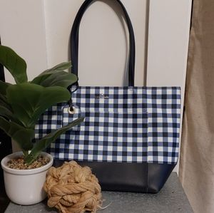 blue and white plaid Kate spade purse